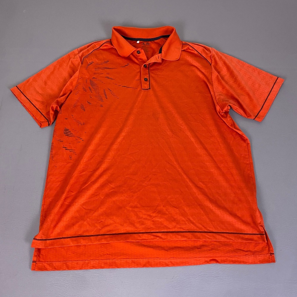 Adidas ClimaCool Graphic Polo Shirt Men's Size XL Orange Short Sleeve Golf